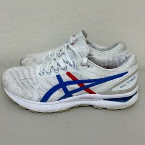 ASICS Gel-Nimbus 22 Tokyo White with Blue and Red Accents Women 9.5